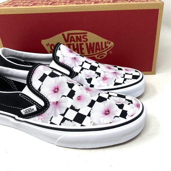 VANS Classic Slip On Shoes Hibiscus Check Black Canvas Sneaker Women VN0A5JLXBM8 - Picture 9 of 11